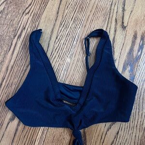 Black Ribbed Tie-Front Top